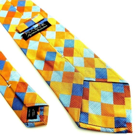 Jos A Bank Signature Collection Geometric Orange Blue Woven Silk Tie - Picture 5 of 6
